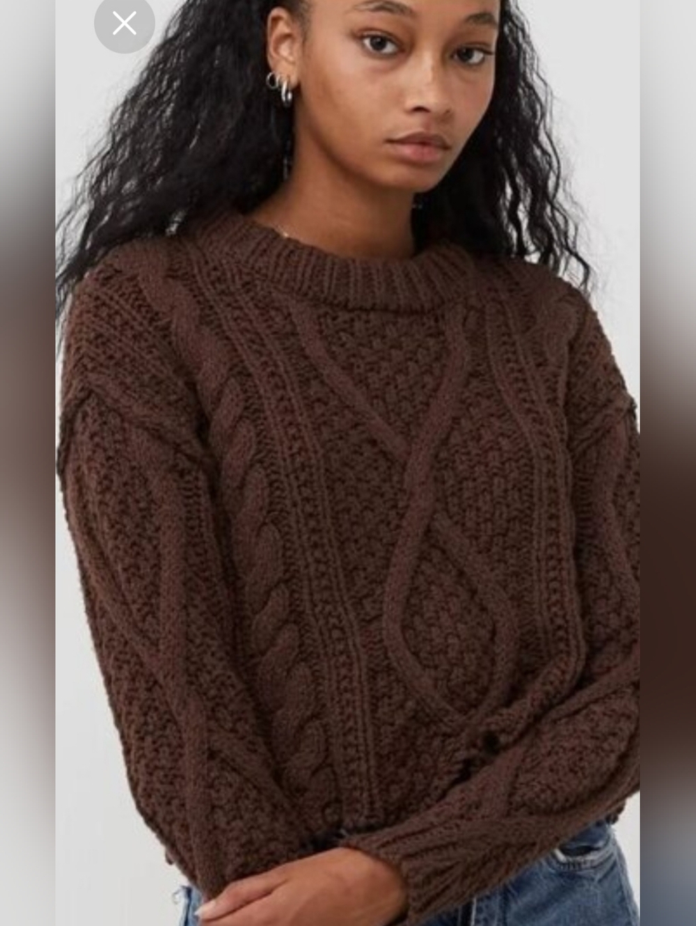 NWOT Free People Chocolate Brown Chunky Cable Knit Crew Neck Sweater